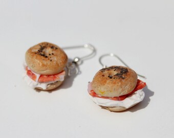 Bagel Earrings - Cream Cheese and Salmon Bagel Earrings - Food Earrings - Kawaii Earrings
