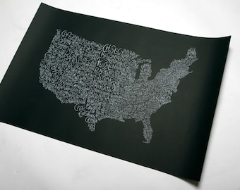United States food map. Limited edition screen print. Signed and numbered.