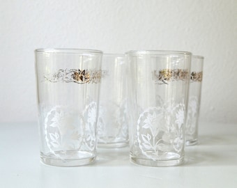 vintage small drinking glasses gold white floral shabby chic juice wine drinking glasses