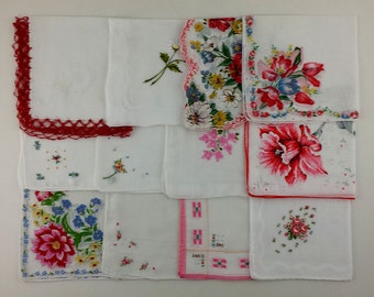 Vintage Hanky Lot of One Dozen Assorted Vintage Hankies Handkerchiefs (Lot #S12)