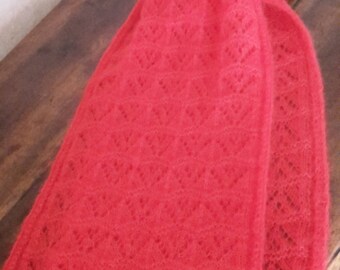 RED HANDKNITTED SCARF mohair silk