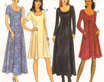 A Princess Seam, Back Tie, Long/Short Sleeve, Flared Skirt Dress Pattern for Women: Uncut - Sizes 12-14-16, Bust 26-1/2"-30" ~ McCall's 9456