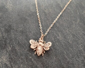 Rose Gold Bee Necklace Honey Bee Necklace Sterling Silver