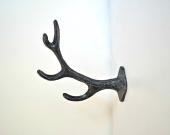 Single Deer Antler Cast Iron Wall Hook, Coat Hook, Towel Hook, Faux Taxidermy, Holder,