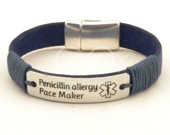 medical alert bracelet, penicillin allergy bracelet, pace maker bracelet, epilepsy bracelet, medical awareness custom medical bracelet