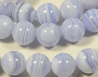 Blue Lace 10mm 4" Strand Beads Natural Gemstone Lace Agate Beads Jewelry Making Supplies