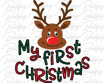 My first Christmas Svg Jpg Png Eps Dxf vector file Cameo Silhouette Cricut Cuting file Reindeer Svg First Holiday