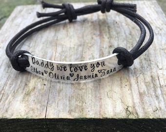 Personalised daddy leather bracelet