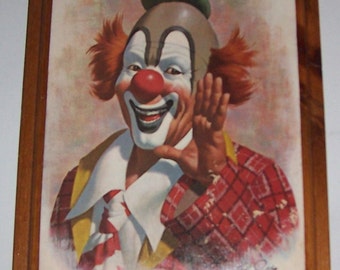 1979 Arthur Sarnoff Ringo The Clown Litho Print on Wood Wall Board