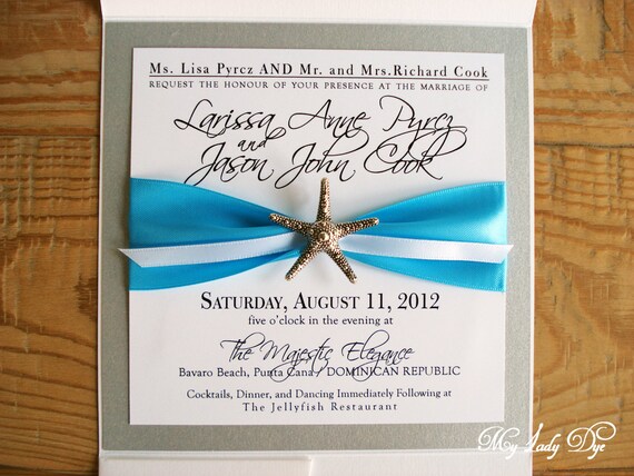 33 Starfish Wedding Invitations White Silver Black