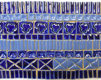 185+ Mosaic Tiles Handmade Ceramic Art Tiles Stoneware Crafting Tiles Dark Blue Tones Glazed Craft Tile Assortment #2