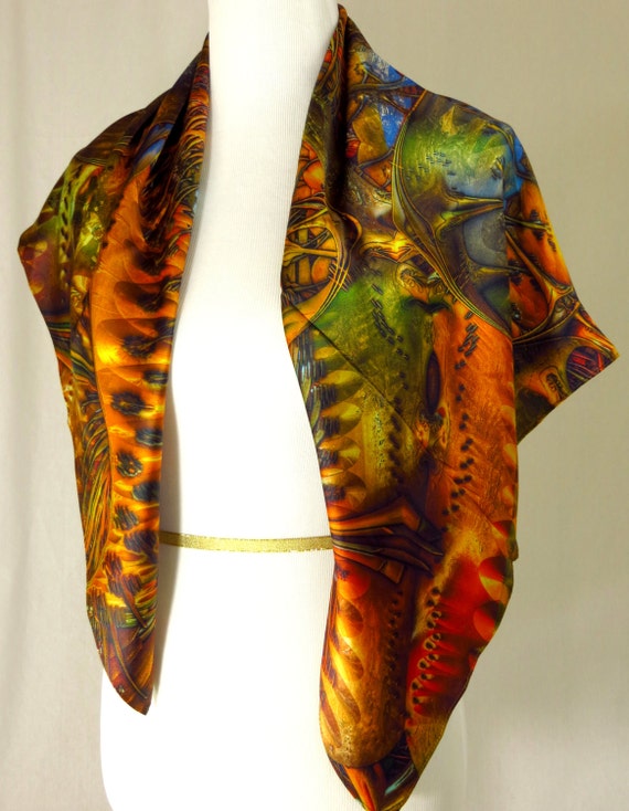 Festival Scarf Silk Fractal scarf festival clothing mens