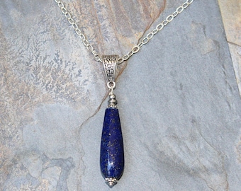 Lapis Necklace, Blue Necklace, Natural Stone Necklace, Holiday Gemstone Necklace, Christmas Necklace, Statement Necklace, Handmade Necklace