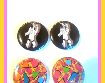 Custom Button earrings, 80's, 90's, retro stud