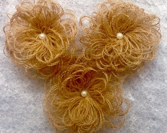 3 Burlap (Hessian) Handmade Flowers Shabby Vintage
