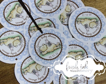 Classic Pooh Blue Polka Dot Personalized Favor Tags