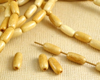 16 Bone Beads Rice 9mm x 4mm Tube Tea Dyed Brown Natural Beads