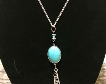 Turquoise Feather Pendant Necklace