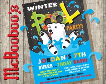 Polar Bear Plunge Winter Snow Birthday Pool Party Invitation