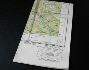 Large Vintage Map Dubuque (V-6) Old Sectional Aeronautical Chart Map March 1944 Foldup Map WWII Large Wall Map Display Dubuque Iowa Area Map