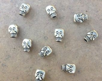 Skull Beads, Pewter Skull Beads, Dia de Los Muertos Beads, 9 x 6.5mm, 10 beads
