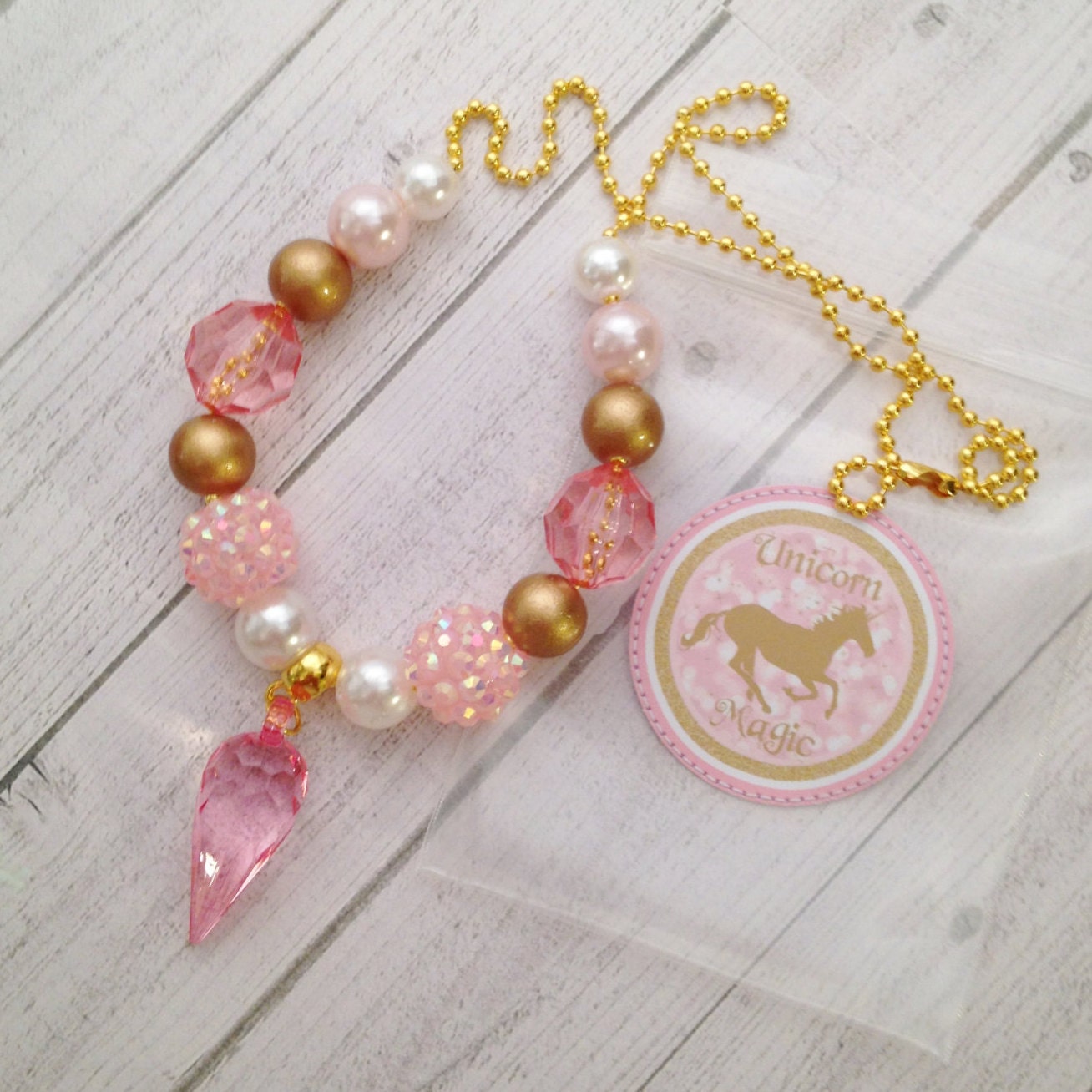 8 Unicorn Pink & Gold DIY Necklace Kits Unicorn Birthday