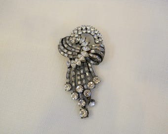 Vintage 1950s 50s Rhinestone Brooch Silver Tone Extra Large Pin Swirl Design 50s Jewelry 50s Accessories Costume Jewelry Statement Jewelry