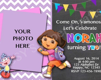 Dora the Explorer Photo Birthday Invitation, Digital File, You Print