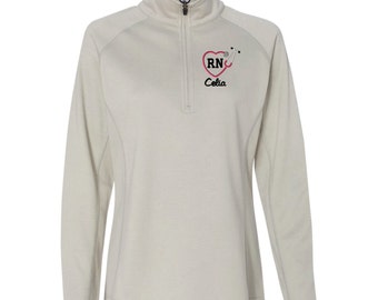 RN Nurse Quarter Zip Pullover Jacket. Heart Stethoscope Quarter Zip Jacket. Nurse Pullover. SS-7726.