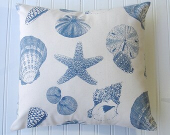 DECORATIVE THROW Pillows 16x16 BlueThrow Pillow Cover Blue pillows Shells Beach Cottage