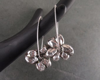 Fine silver flower earrings, handmade recycled silver jewelry, spinning floral earrings-OOAK