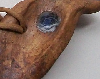 Necklace handmade from stoneware clay with recycled glass speck called mountain. creative neckwear.