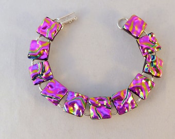 7 Inch Pink Dichroic Fused Glass Bracelet, Fused Glass, Dichroic Bracelet, Fused Glass Bracelet, Dichroic, Glass Bracelet, Pink Bracelet,