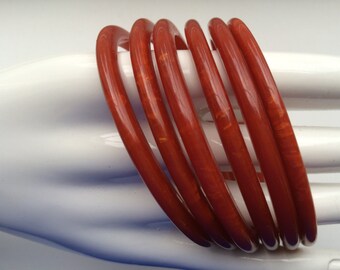 40s Vintage Set of 6 Bakelite Bangle Bracelets Spacers Marbled Oxblood Tested RARE COLOR Tested Authentic