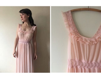 Dreamy Pink Nightgown | 60s negligee | vintage 1960s nightgown