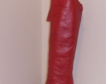 Sz 6 Vintage Tall Dark Red Genuine Leather 1980s Women Thigh High Lujano High Heel Boots.