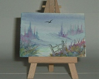 fantasy castle view aceo art painting (ref E175)