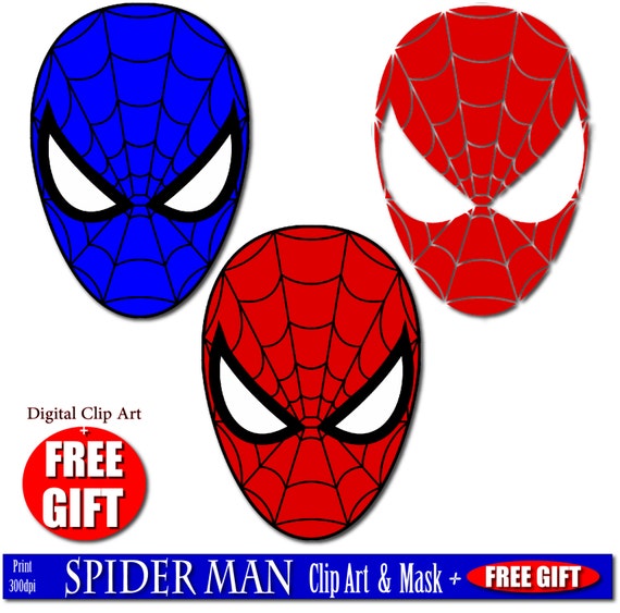 Digital clip art spiderman mask superhero party masks Clipart printable mask spider man birthday spiderman party favor spiderman costume DIY