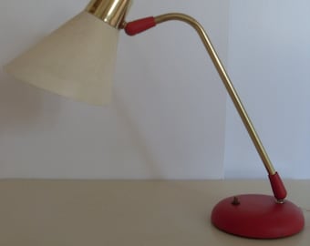 Vintage Mid Century PRESCOLITE Table Lamp in Red and Brass