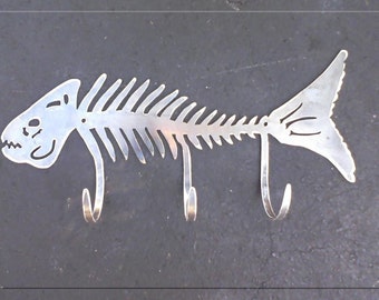 Fish Skeleton with Hooks Metal Art