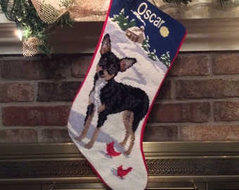Black Chihuahua Dog Stocking, Christmas stocking, Dog stocking, Chihuahua Personalized Christmas stockings, Chihuahua needlepoint stocking