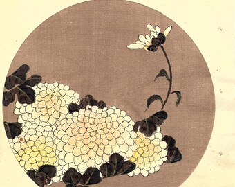 Japanese antique woodblock print, Ito Jakuchu, "Chrysanthemum, from Jakuchu gafu"