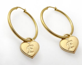 Initial Hoop Earrings. monogram Earrings. Gold Earrings. Personalized Earring. Alphabet Earring. Hoop Earring. Name Earring. Heart.