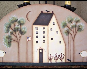 Primitive Spring Saltbox House Door Crown Topper Wood Home Decor