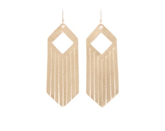 Leather earrings, fringe earrings, fringe jewelry,statement earrings, big earrings, gold earrings