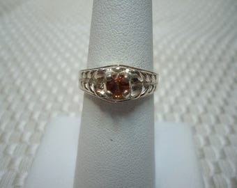 Round Cut Orange Sapphire Ring in Sterling Silver #1956