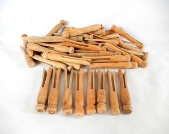 vintage clothespins, wooden clothespins, Lot of 50, laundry clothes pegs, rustic, weathered, craft supply, wedding shower