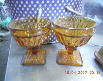 Mt Vernon Indiana Glass Amber Footed Dessert/Sherbet Goblets set of 4