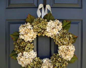 Gorgeous Green & Cream Hydrangea Wreaths | Spring Wreath | Front Door Wreath | Winter Wreath | Outdoor Wreaths | Summer Wreath