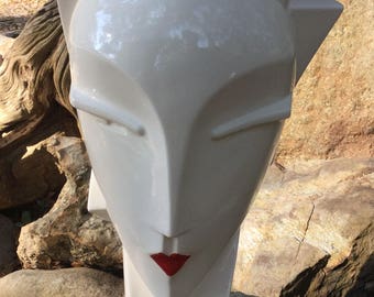 Planter, bust, Art Deco, White, red,unique, garden, house plant, head planter, head pot, head vase